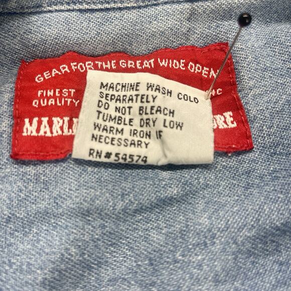 VTG Marlboro Denim Shirt Men Sz M Duck Embroidered Pockets Faded Cowboy Outdoor - Picture 6 of 13